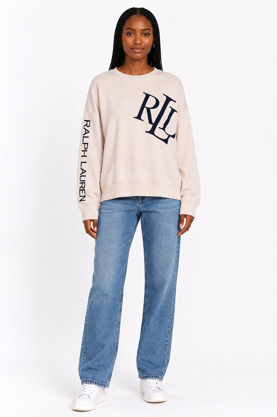 Lauren Ralph Lauren Logo Sweatshirt Pullover Cream Womens Size XL Preppy Y2K
